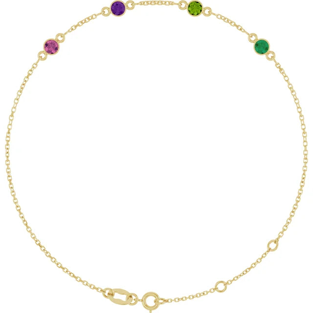 14K Yellow Gold Family Birthstone Bracelet 1-5 Simulated Stones ("6.5-7.5") Adjustable 5C