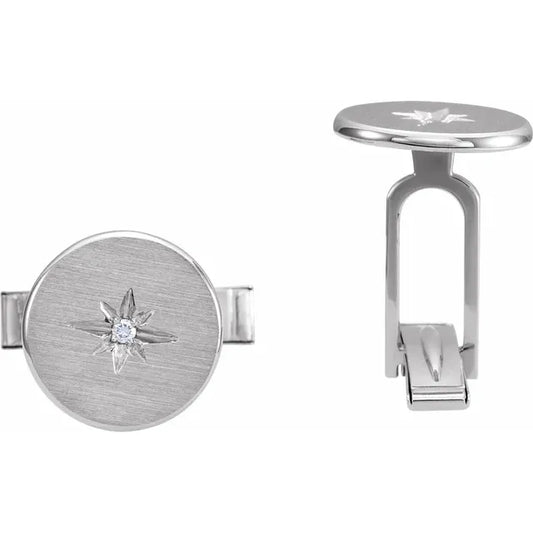 14K Yellow Gold Round Diamond Starburst Cufflinks - 1.5mm Natural Diamond 5C