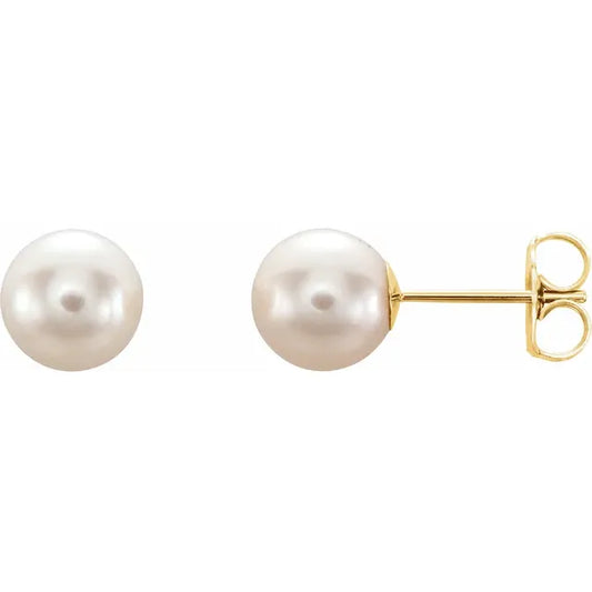 14K Gold Freshwater Pearl Stud Earrings - Cultured White Pearl Earrings (5-8.5mm) 5C