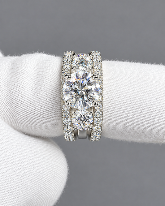 3.13 CTW Three-Stone Lab-Grown Diamond Ring – D/VS1 – Triple IGI Certified – 14K White Gold
