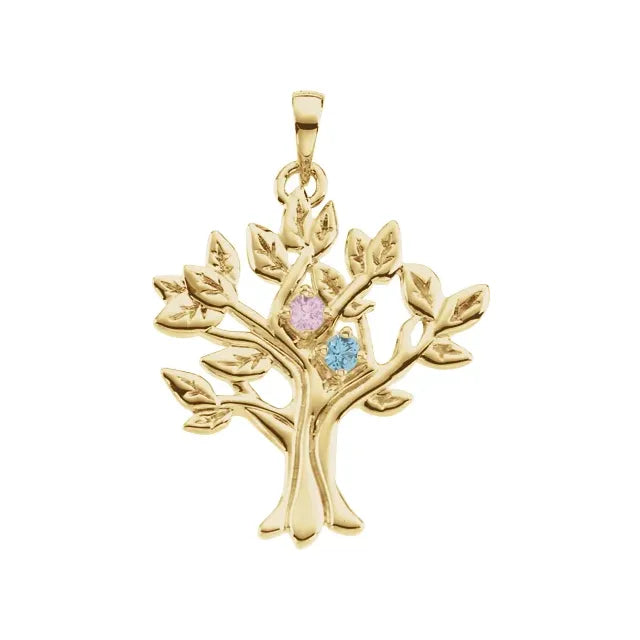 10K Yellow Gold Tree of Life Family Birthstone Pendant (1-9 stones) 3 mm 5C