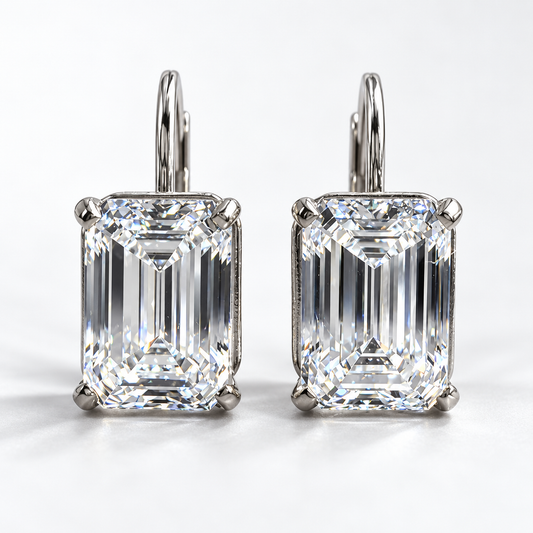 4 CTW Emerald-Cut Lab-Grown Diamond Leverback Earrings – 14K White Gold – IGI D/VS1