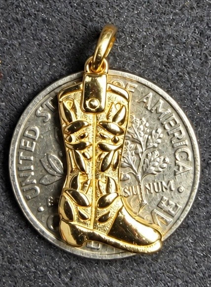 14K Yellow Gold Cowboy Boot Pendant – Solid Gold