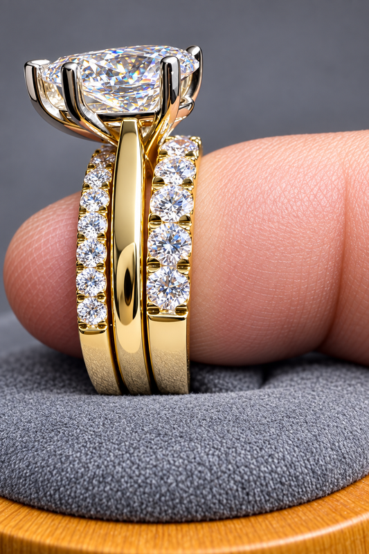 3 Ct E VS1 Pear Cut Cathedral Lab Grown Diamond Engagement Ring – 14K Yellow Gold | IGI Certified