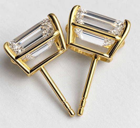 4.00 CTW IGI Certified Emerald-Cut Lab-Grown Diamond Stud Earrings | D VS1 | 14K Yellow Gold