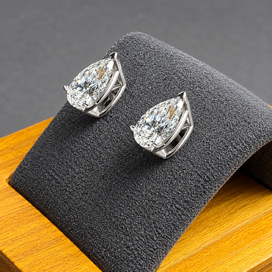 2.20 CTW D/VS1 Pear Lab-Grown Diamond Stud Earrings – 14K White Gold V-Tip - IGI Certified
