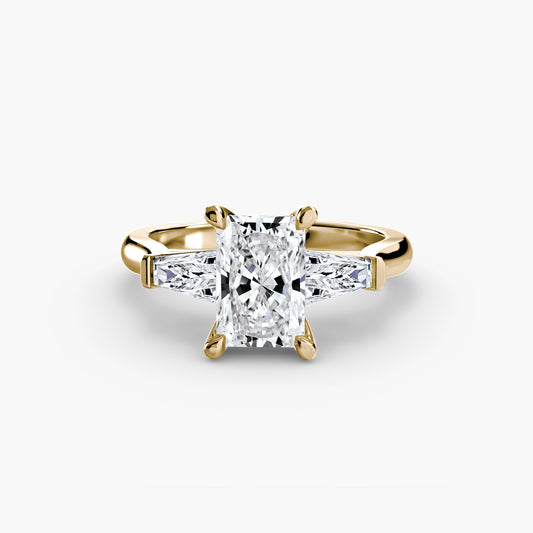 Radiant Three-Stone Diamond Ring with Tapered Baguette Side Diamonds