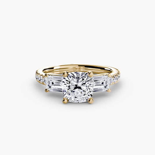 Three-Stone Engagement Ring with Pavé Band - 2.5mm