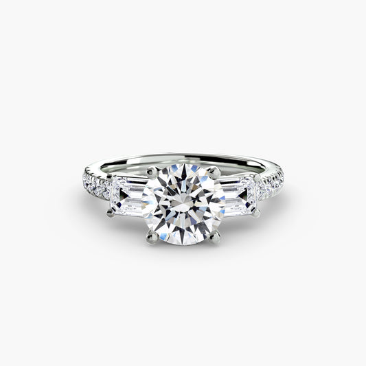 Three-Stone Engagement Ring with Pavé Band - 2.5mm