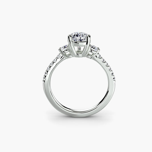 Pear Three-Stone Pavé Band Engagement Ring