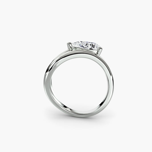 East-West Pear Double Band Engagement Ring