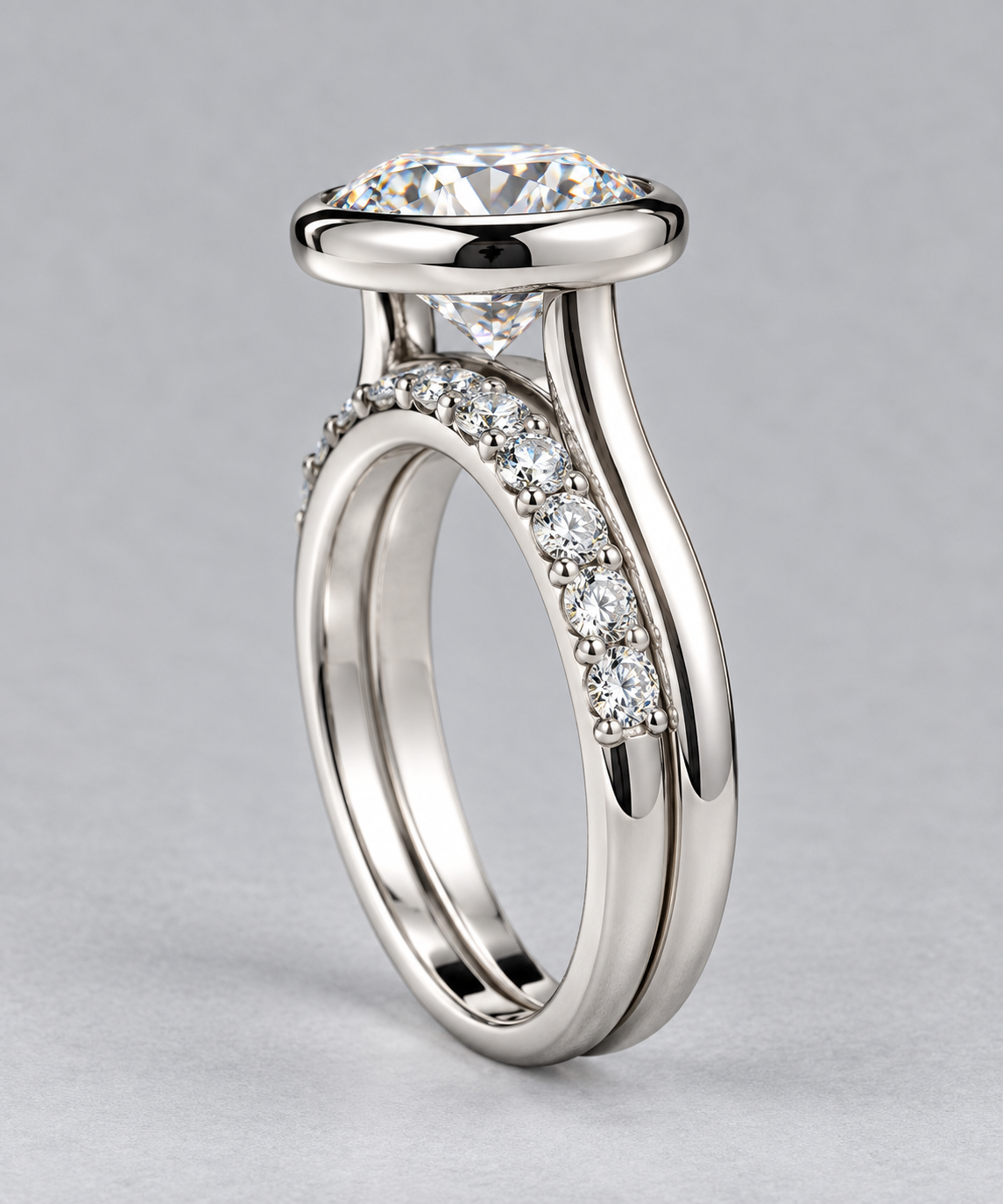 3 Ct E VS1 Ideal Round  Lab-Grown Diamond Cathedral Bezel Ring | 14K White Gold - IGI Certified
