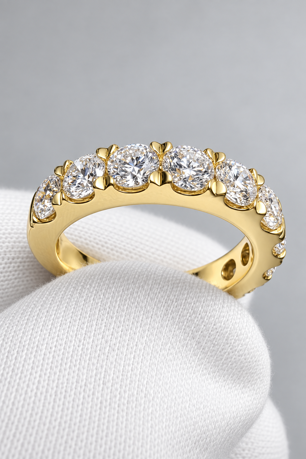 2.32 CTW Lab-Grown Diamond French-Set Band | Nine 4mm Diamonds | DEF -VS-VVS - 14K Yellow Gold
