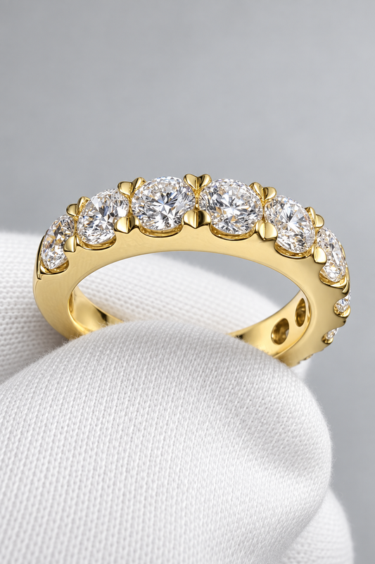 2.32 CTW Lab-Grown Diamond French-Set Band | Nine 4mm Diamonds | DEF -VS-VVS - 14K Yellow Gold