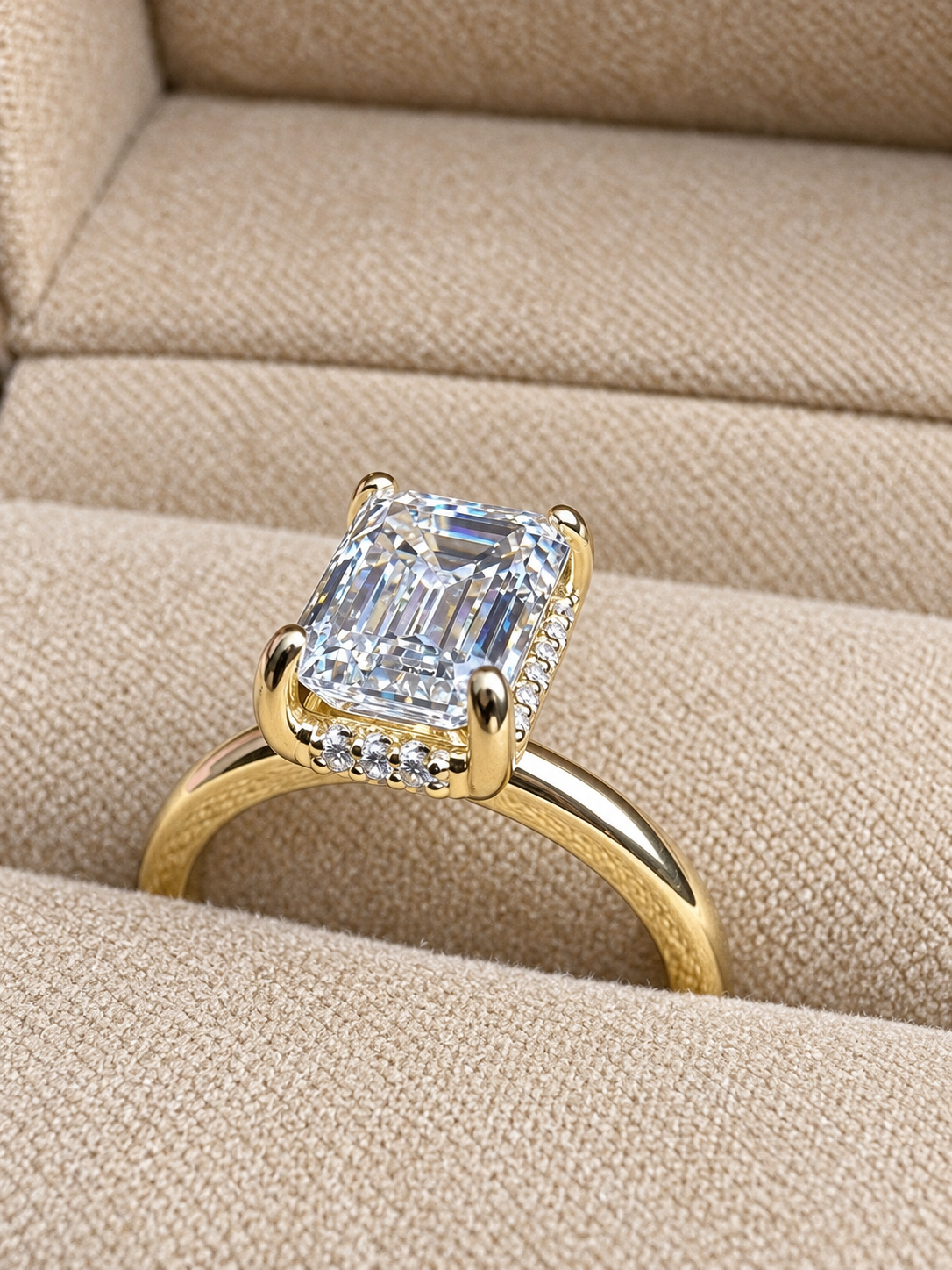 3.10 CT Emerald Cut Lab-Grown Diamond Hidden Halo Engagement Ring – E VS1, IGI Certified, 14K Gold
