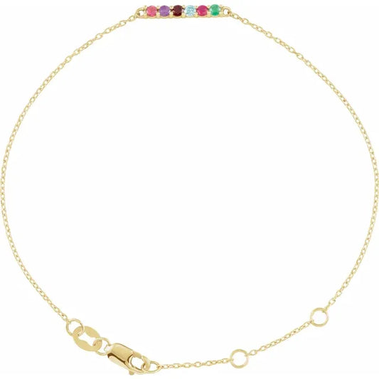 14K Yellow Gold 2 mm Round Family Birthstone Bracelet (1-7 Stones) "6.5-7.5" Customizable 5C