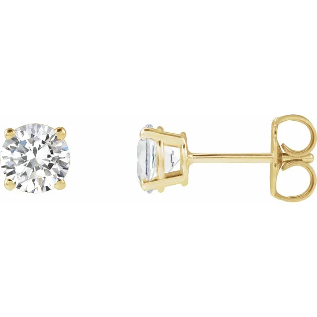 1/4 CTW Lab-Grown Diamond Stud Earrings - Round Brilliant - Yellow or White Gold 5C
