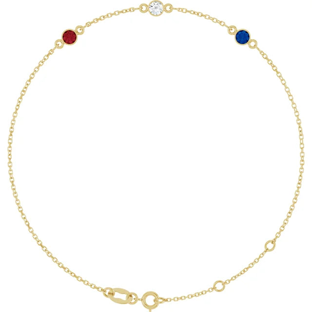14K Yellow Gold Family Birthstone Bracelet 1-5 Simulated Stones ("6.5-7.5") Adjustable 5C