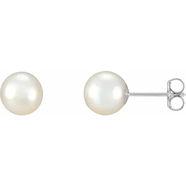 14K Gold Freshwater Pearl Stud Earrings - Cultured White Pearl Earrings (5-8.5mm) 5C