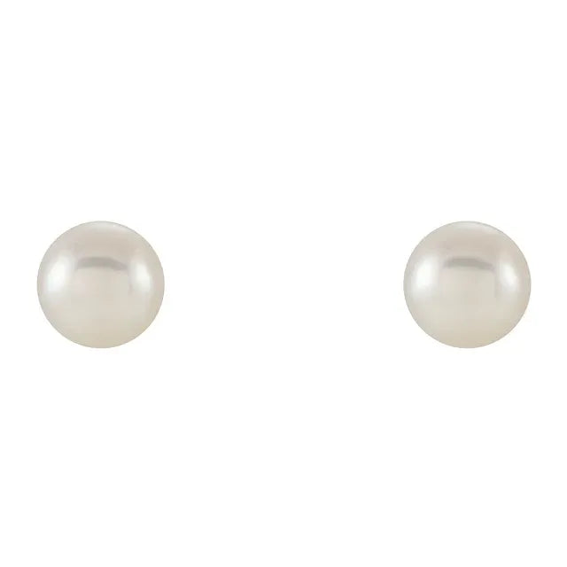 14K Gold Freshwater Pearl Stud Earrings - Cultured White Pearl Earrings (5-8.5mm) 5C