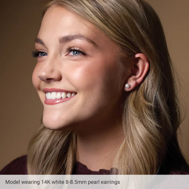 14K Gold Freshwater Pearl Stud Earrings - Cultured White Pearl Earrings (5-8.5mm) 5C