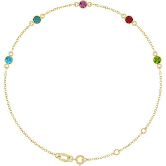 14K Yellow Gold Family Birthstone Bracelet 1-5 Simulated Stones ("6.5-7.5") Adjustable 5C