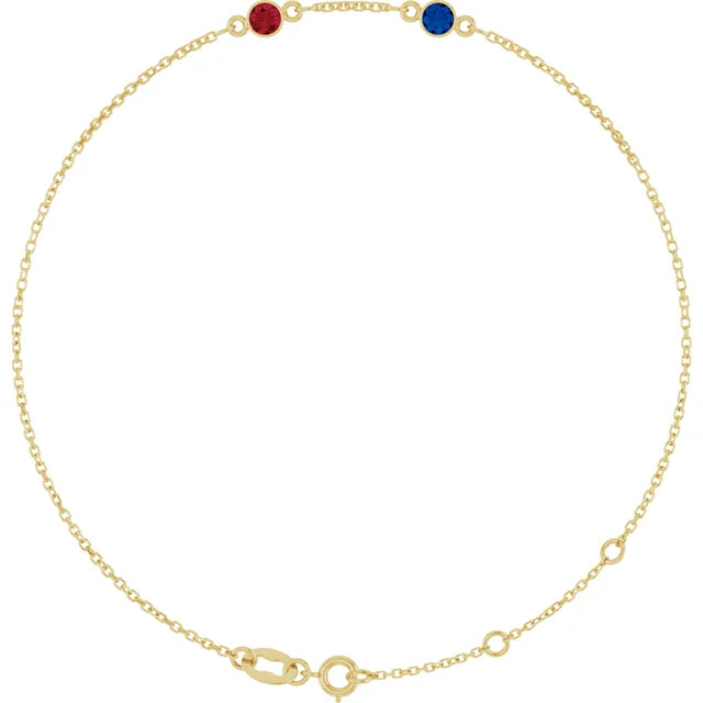 14K Yellow Gold Family Birthstone Bracelet 1-5 Simulated Stones ("6.5-7.5") Adjustable 5C