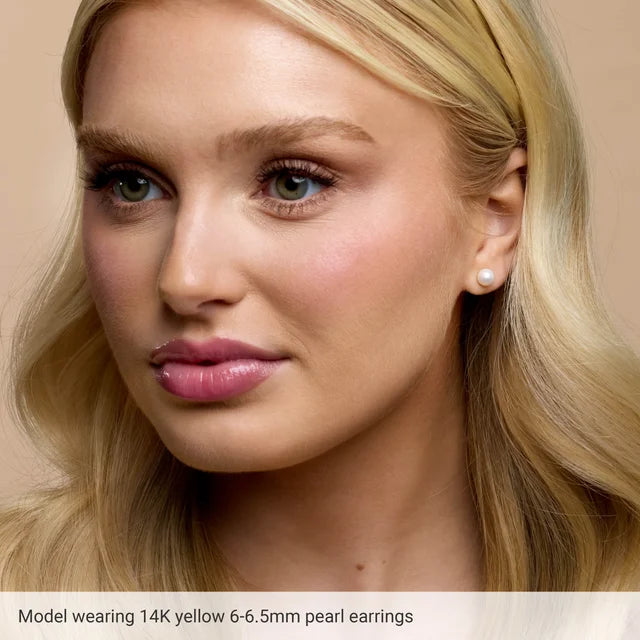 14K Gold Freshwater Pearl Stud Earrings - Cultured White Pearl Earrings (5-8.5mm) 5C