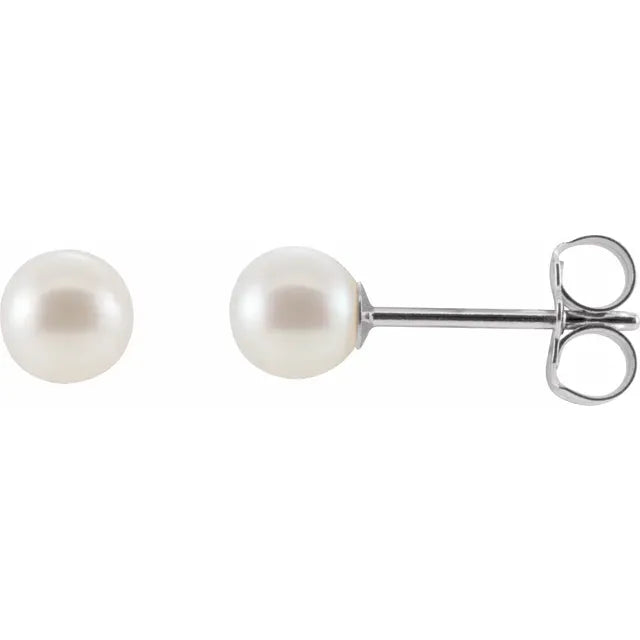 14K Gold Freshwater Pearl Stud Earrings - Cultured White Pearl Earrings (5-8.5mm) 5C
