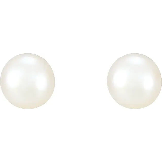 14K Gold Freshwater Pearl Stud Earrings - Cultured White Pearl Earrings (5-8.5mm) 5C