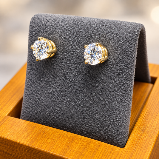 2 CTW Round Lab-Grown Diamond Stud Earrings – F/VS – 14K Yellow Gold