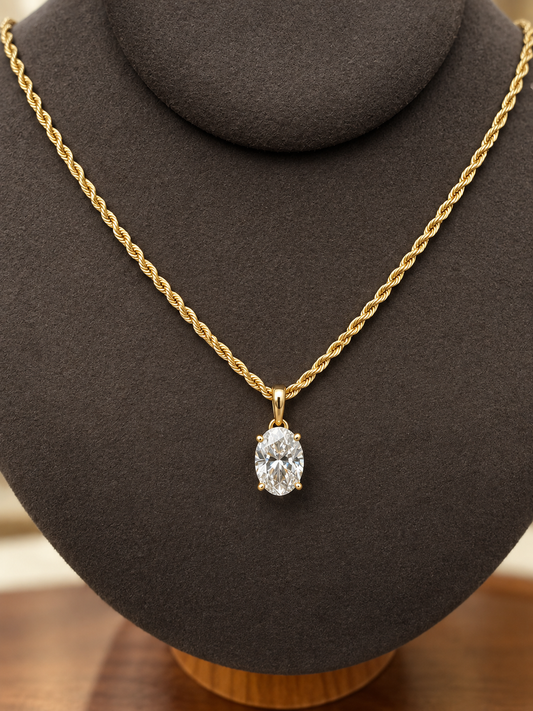 2 CT Oval Lab-Grown Diamond Scroll Pendant – 14K Yellow Gold | Chain Optional - IGI Certified