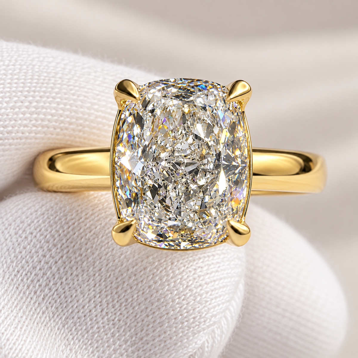 4.00 CT Cushion-Cut Diamond Solitaire Ring | 14K Yellow Gold | E VVS2 Lab-Grown Diamond