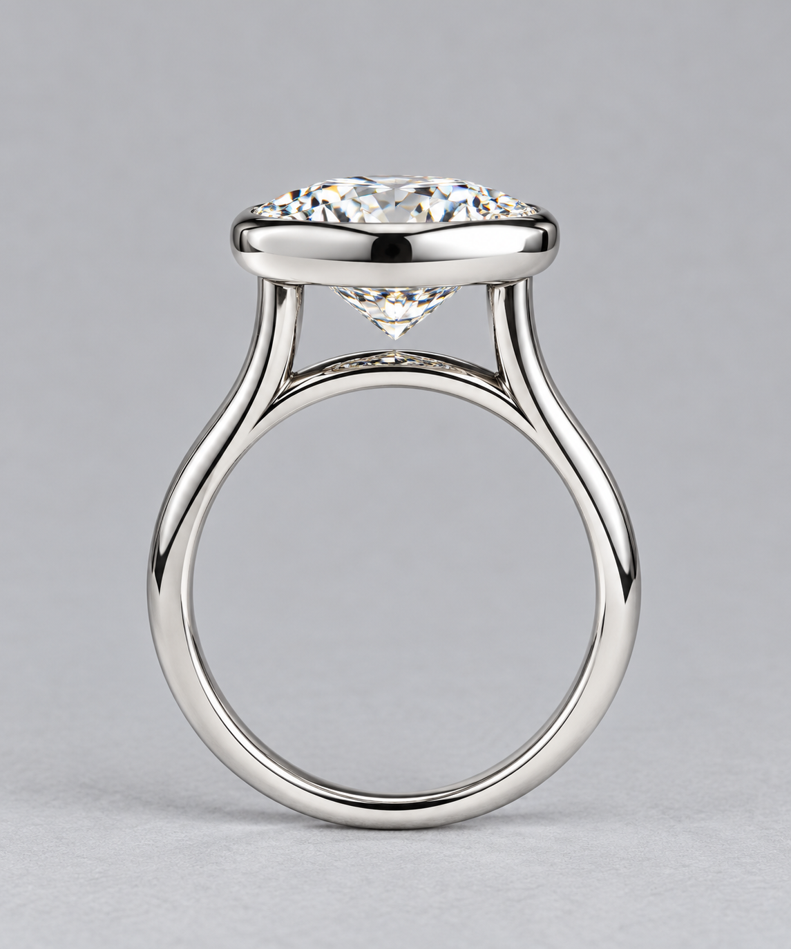 3 Ct E VS1 Ideal Round  Lab-Grown Diamond Cathedral Bezel Ring | 14K White Gold - IGI Certified