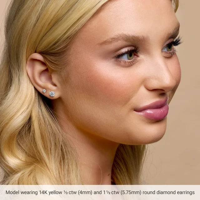 1/4 CTW Lab-Grown Diamond Stud Earrings - Round Brilliant - Yellow or White Gold 5C