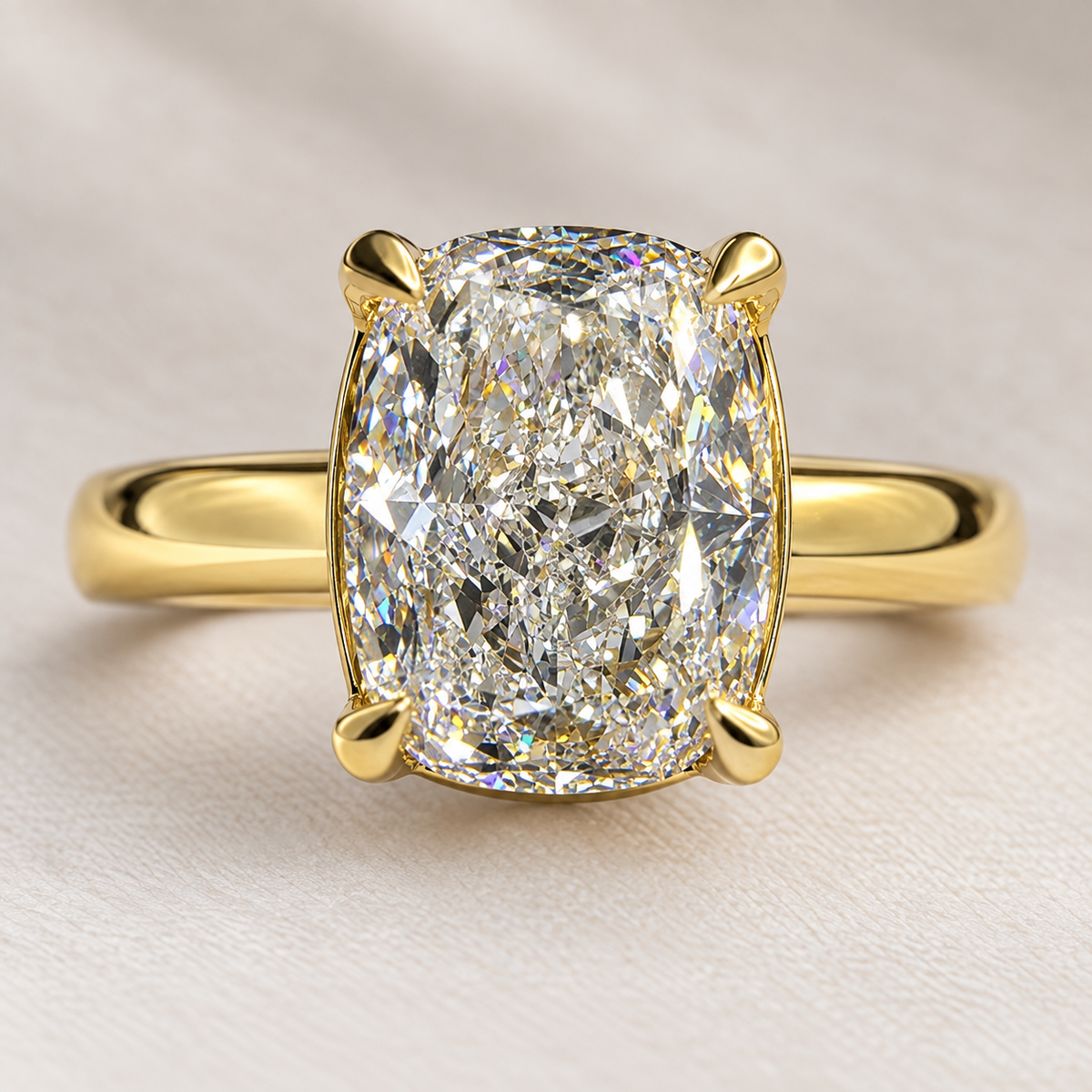 4.00 CT Cushion-Cut Diamond Solitaire Ring | 14K Yellow Gold | E VVS2 Lab-Grown Diamond