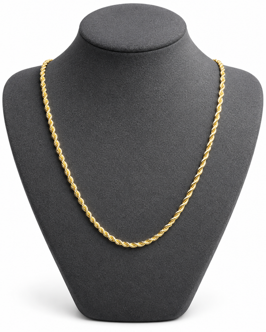 2mm 14K Yellow Gold Rope Chain with Lobster Claw Clasp