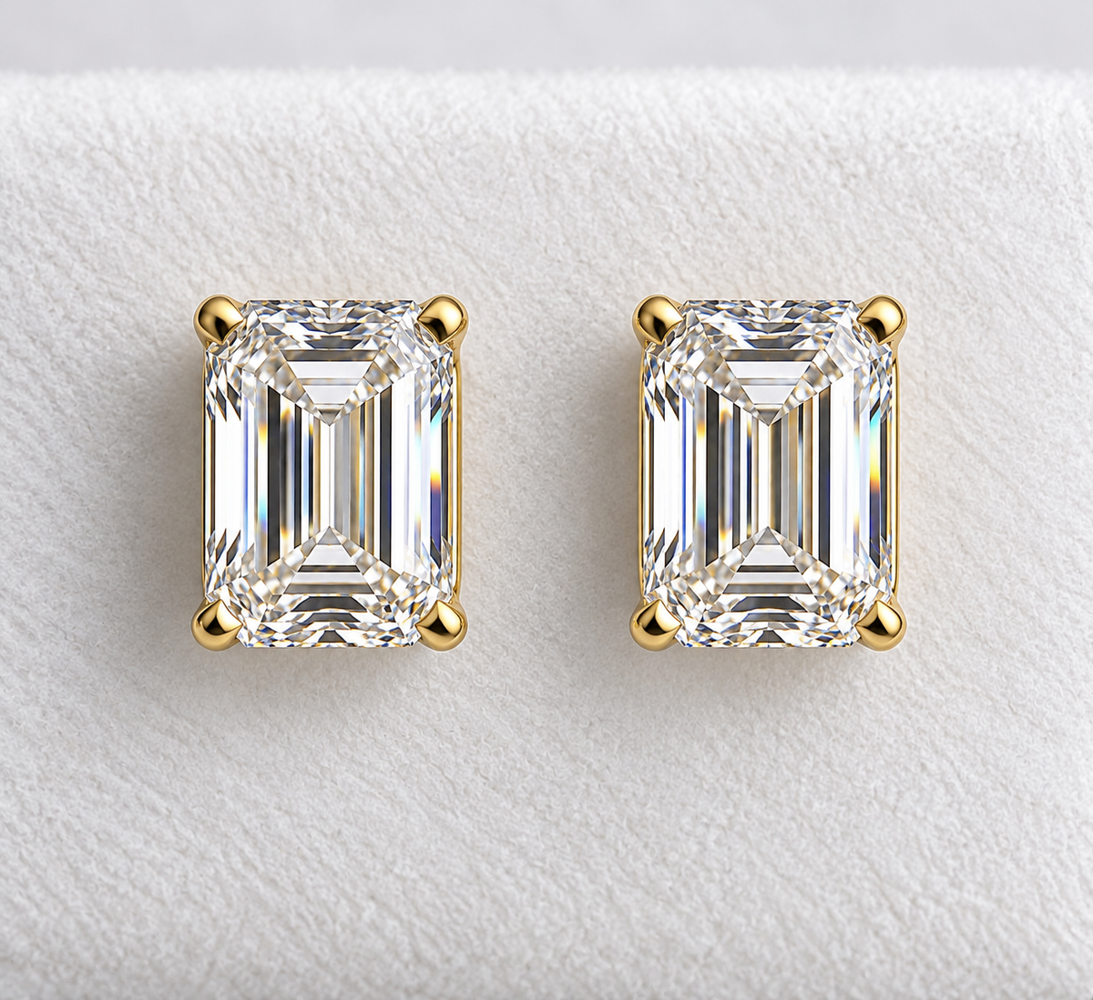 4.00 CTW IGI Certified Emerald-Cut Lab-Grown Diamond Stud Earrings | D VS1 | 14K Yellow Gold