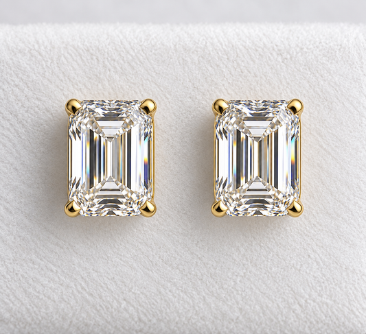 4.00 CTW IGI Certified Emerald-Cut Lab-Grown Diamond Stud Earrings | D VS1 | 14K Yellow Gold