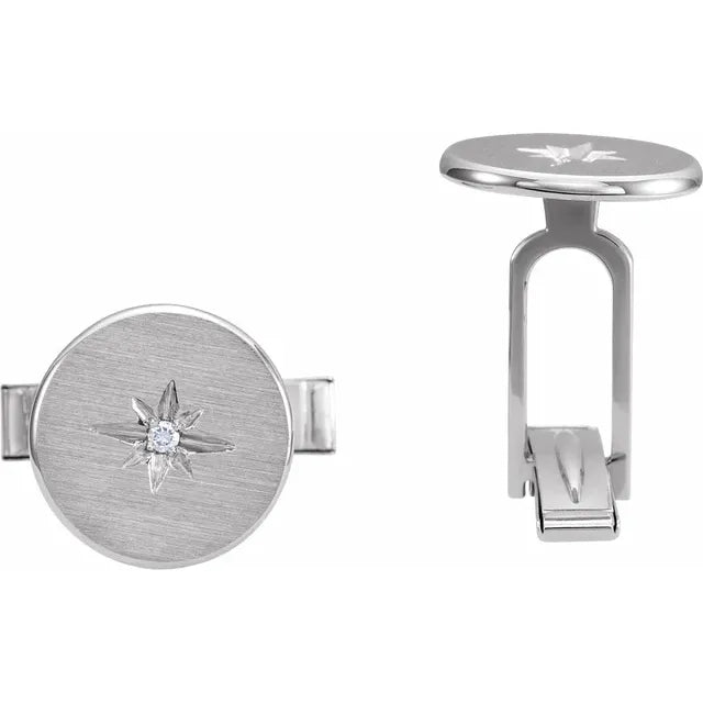 14K Yellow Gold Round Diamond Starburst Cufflinks - 1.5mm Natural Diamond 5C