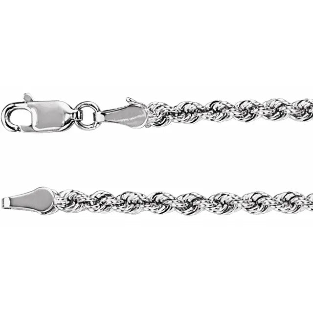 3.0mm Diamond-Cut Rope Chain Solid 10K - 14K Yellow or White Gold Necklace 5C