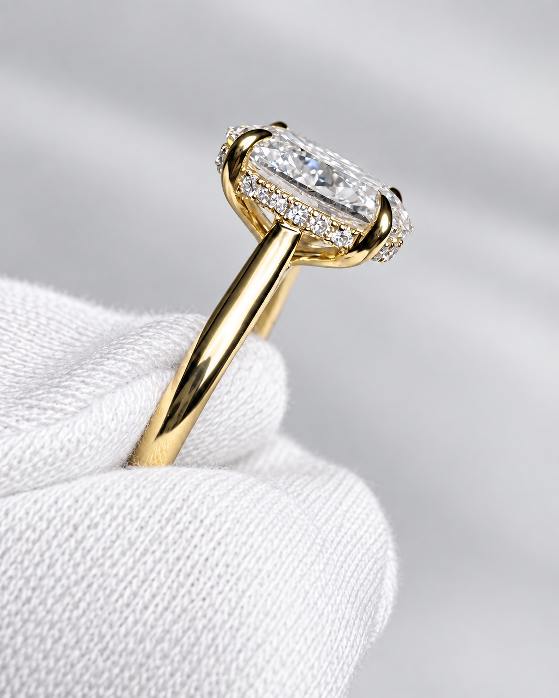 2.00 CT Oval Lab-Grown Diamond Hidden Halo Cathedral Ring – E/VS1, 14K Yellow Gold - IGI Certified