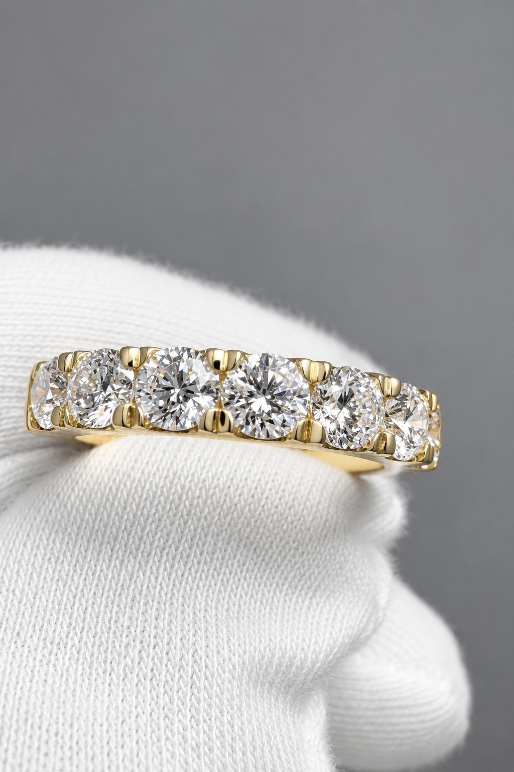 2.32 CTW Lab-Grown Diamond French-Set Band | Nine 4mm Diamonds | DEF -VS-VVS - 14K Yellow Gold
