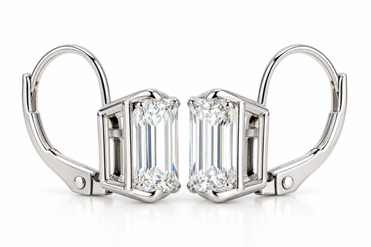 4 CTW Emerald-Cut Lab-Grown Diamond Leverback Earrings – 14K White Gold – IGI D/VS1