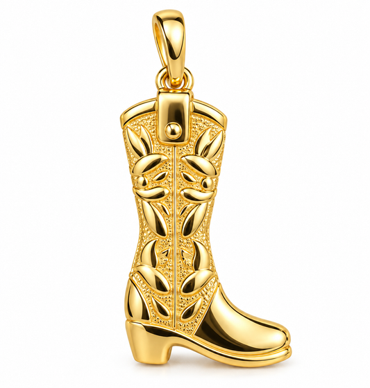 14K Yellow Gold Cowboy Boot Pendant – Solid Gold