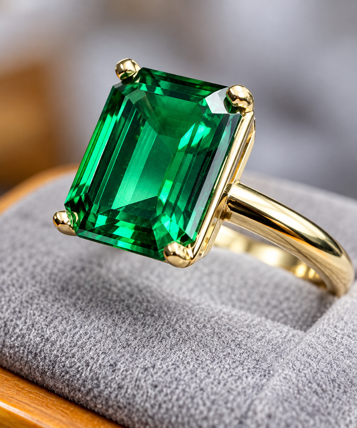 9x7mm Hydrothermal Emerald Solitaire Ring in 14K Yellow Gold