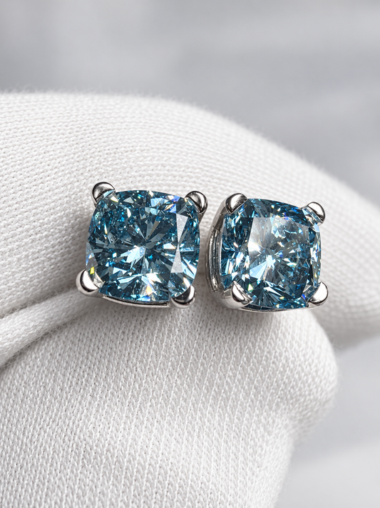 3.27 CTW Fancy Blue Cushion Cut VS Lab-Grown Diamond Stud Earrings – Individually IGI Certified