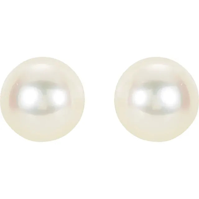 14K Gold Freshwater Pearl Stud Earrings - Cultured White Pearl Earrings (5-8.5mm) 5C