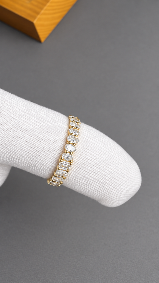 1.82 CTW Oval & Emerald Cut Lab-Grown Diamond Eternity Band - Size 6 | 10K Yellow Gold | IGI Report