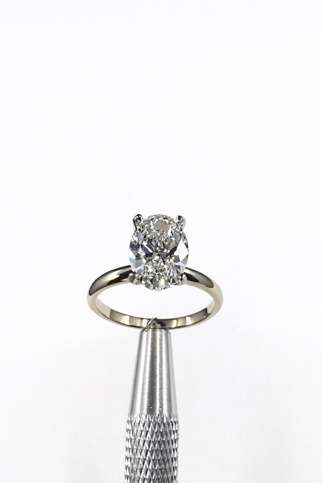 3 CT Oval Diamond Solitaire Engagement Ring – F+ Color VS Clarity – 14K Yellow Gold with White Prongs
